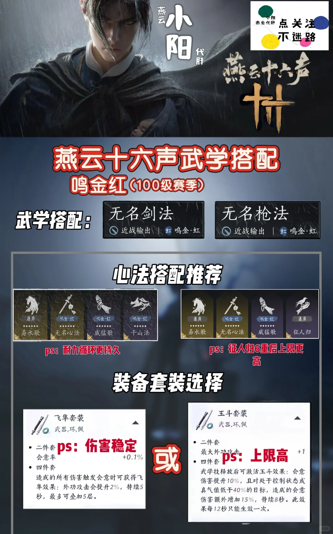 燕云十六声：无名剑法搭配推荐