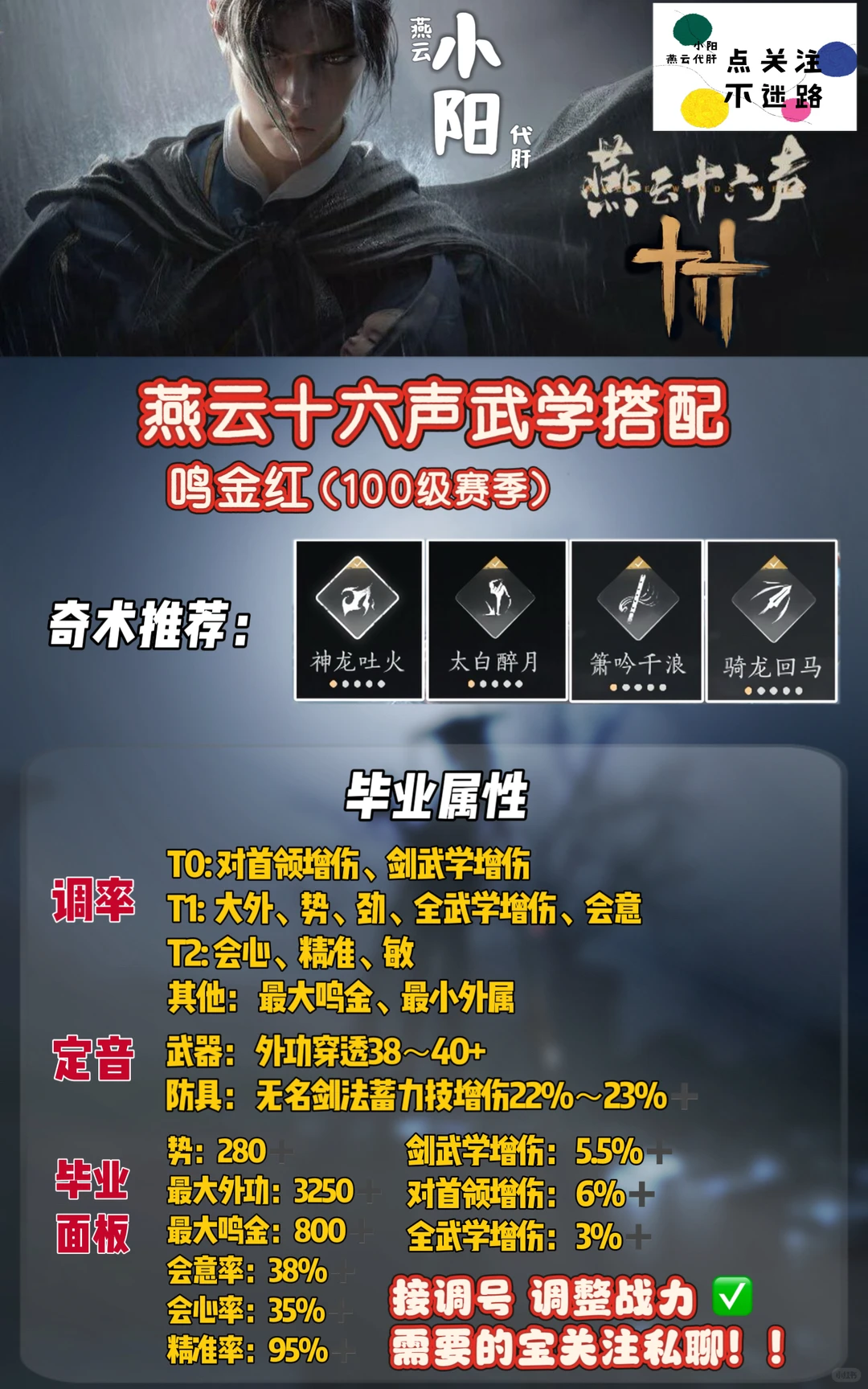 燕云十六声：无名剑法搭配推荐