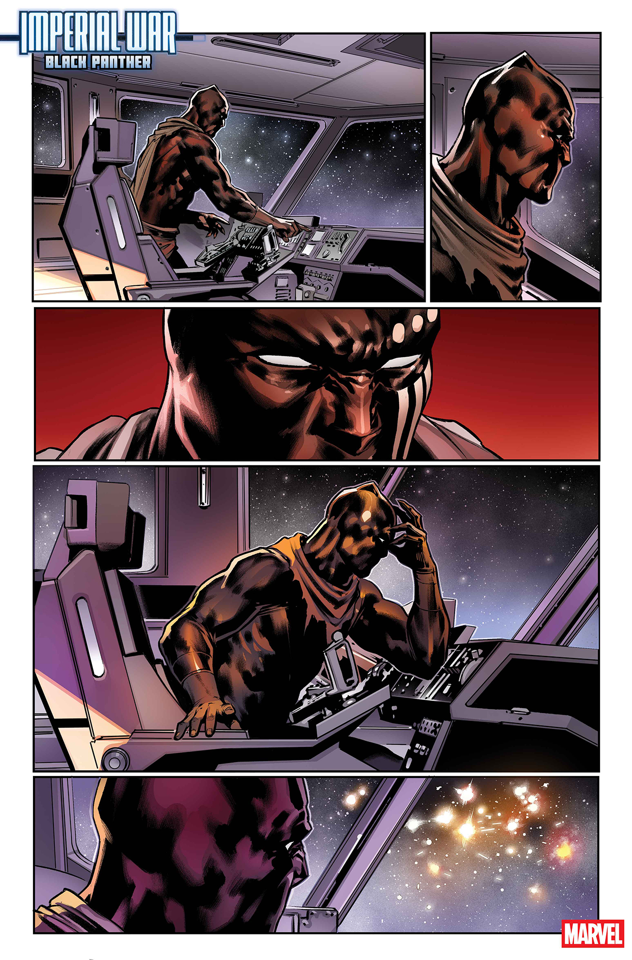 Black Panther in the cockpit of his own space ship
