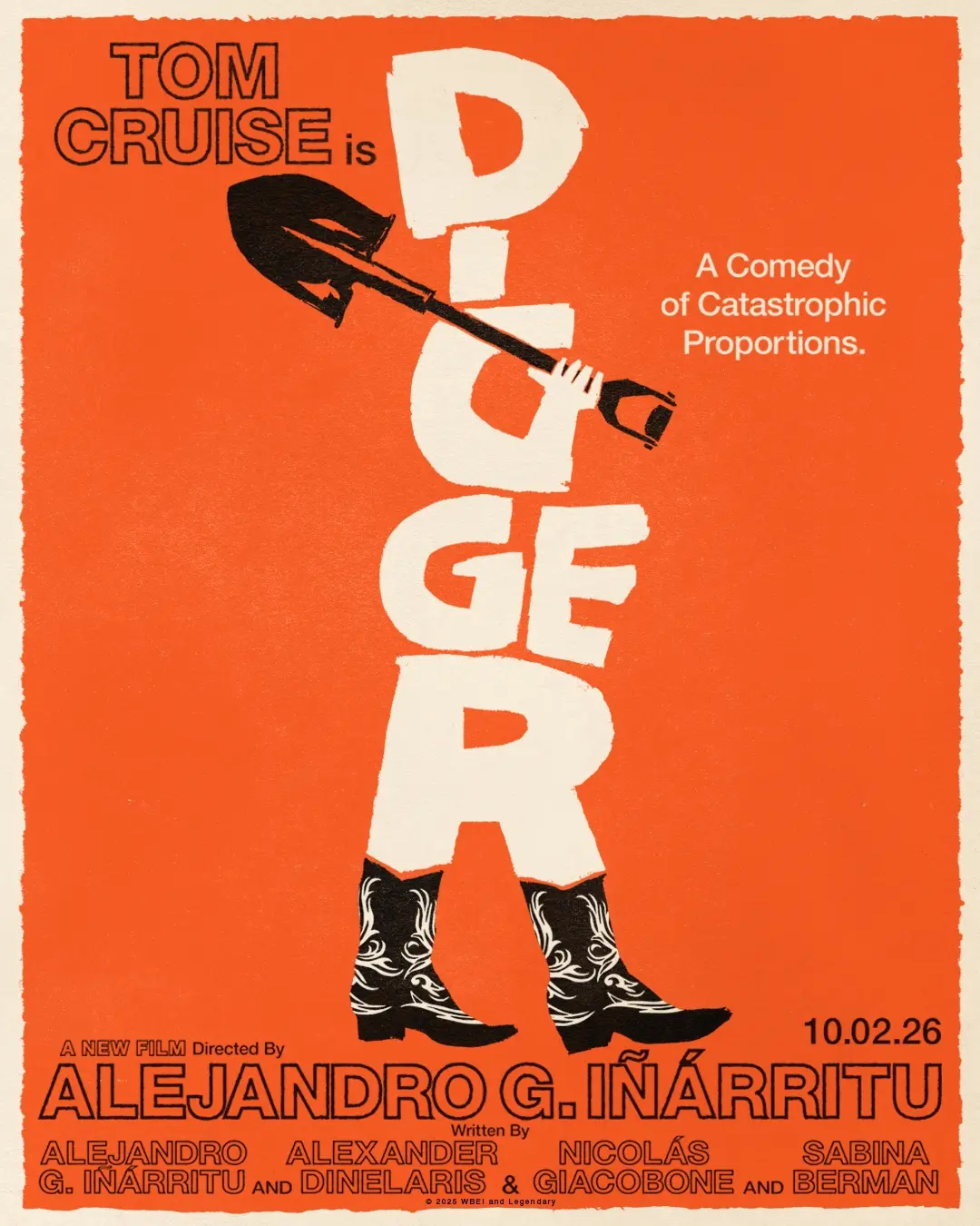汤姆·克鲁斯主演新片《DIGGER》首张海报中手持铁锹的男性剪影与片名字体融合的设计