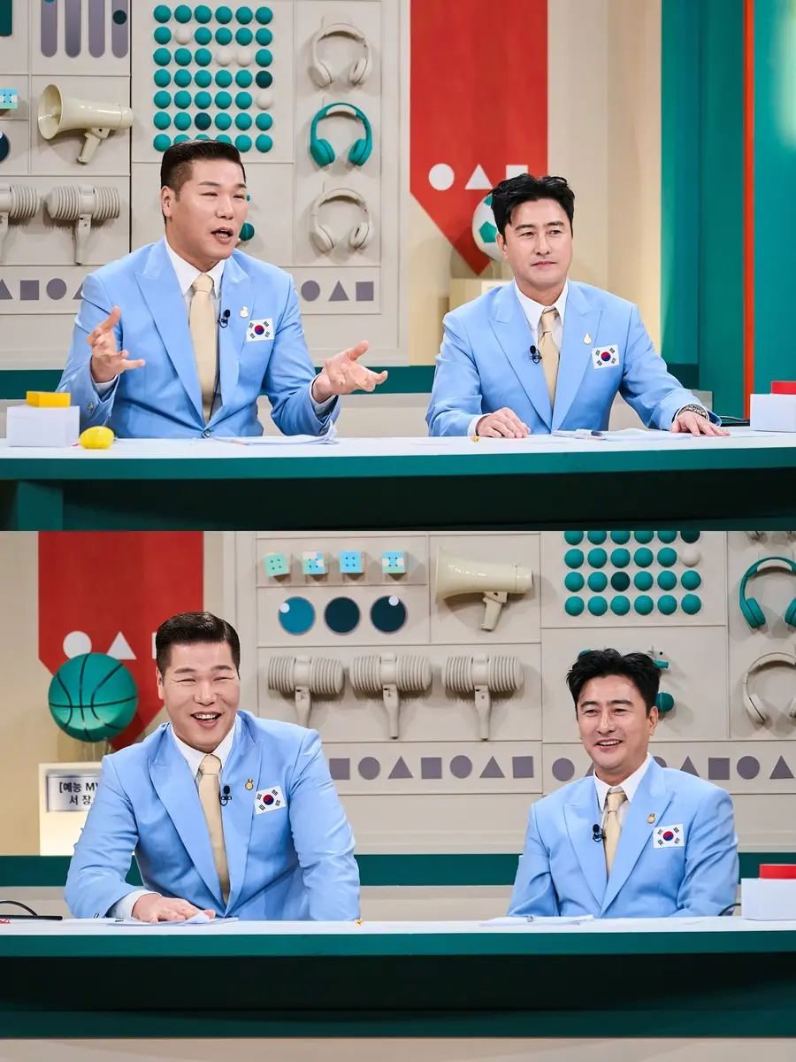 《예스맨》中徐章勋与安贞焕并肩站在舞台中央担任MC的宣传照