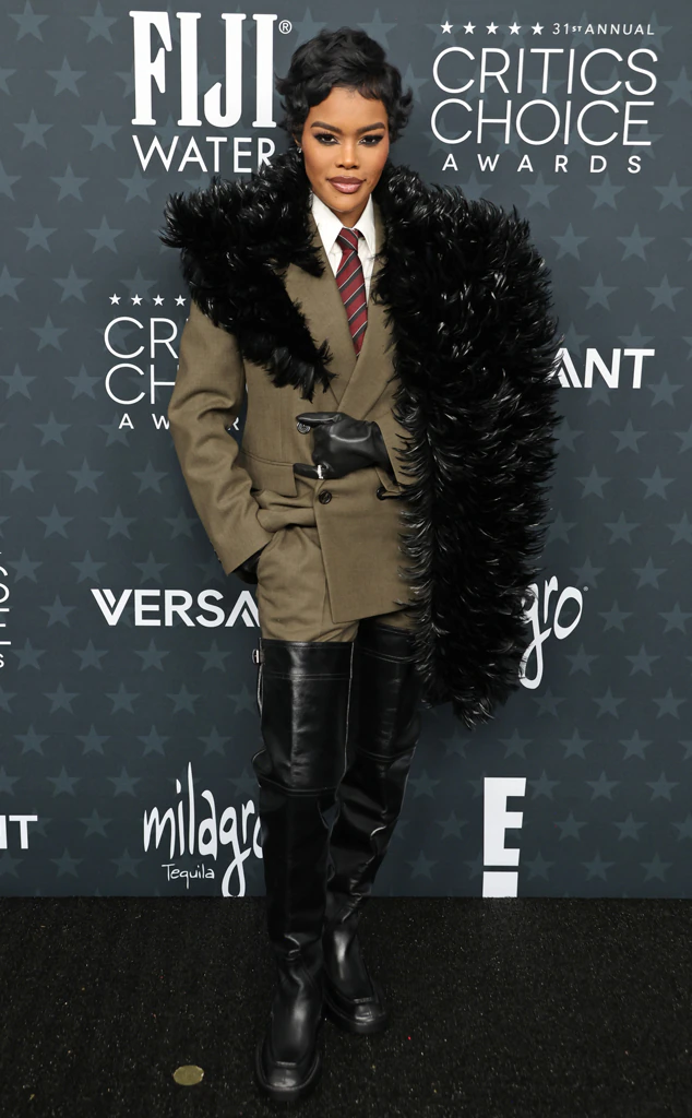 Teyana Taylor arrives at the 2025 Critics Choice Awards red carpet