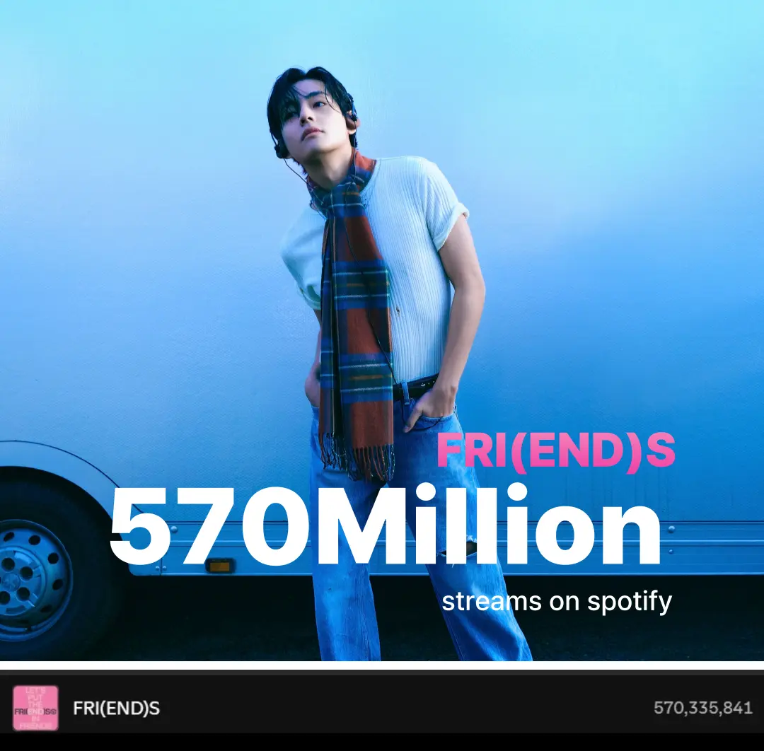 防弹少年团V的Solo单曲《FRI(END)S》在Spotify上达成5亿7000万流媒体播放里程碑