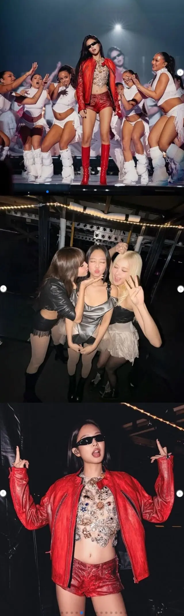 Blackpink成员Lisa和Rosé在后台亲吻Jennie脸颊,庆祝Jennie生日的温馨合影