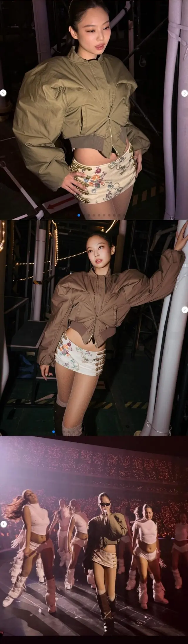Jennie身披红色皮衣夹克搭配华丽珠宝内搭,展现酷飒时尚风格的特写