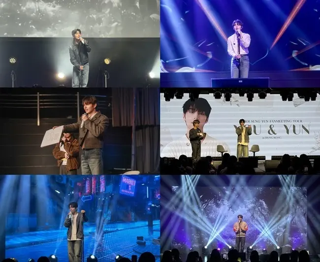 崔诚允在粉丝见面会现场深情演唱,舞台灯光柔和,氛围感十足