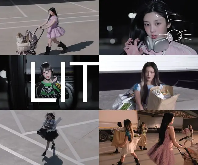 ILLIT成员在《NOT ME》MV中身着机车夹克与褶边短裙，展现帕帕拉奇视角下的时尚日常