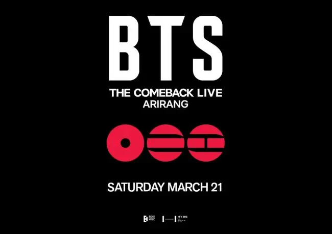 BTS防弹少年团光化门回归演唱会宣传海报,展示7名成员剪影与ARIRANG主题视觉元素
