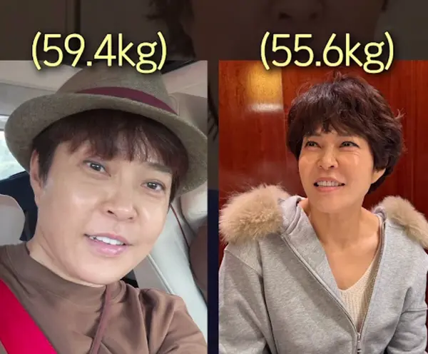 赵惠莲在社交媒体晒出体重秤显示54kg的照片,庆祝减肥成功