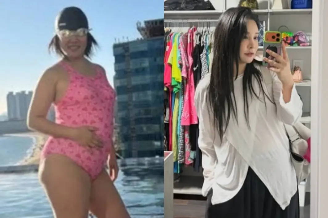 랄랄在社交媒体晒出减重3kg后的对比照,脸部线条明显变尖,身材显得更加轻盈