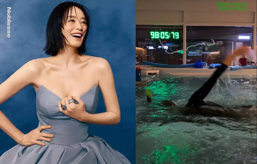 金惠秀在Endless Pool无边际泳池中逆流游泳,展现55岁惊人背部肌肉线条