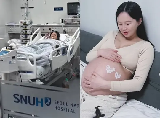 韩国演员吴初熙躺在病床上,虽然面容憔悴但眼神坚强,正在努力恢复中