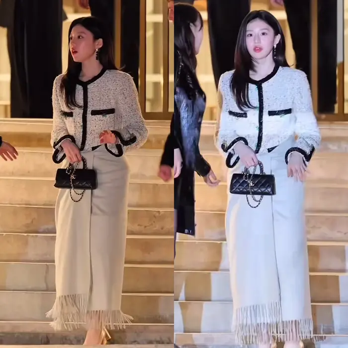 高允贞身穿香奈儿礼服在巴黎时装周大秀现场的官方视频截图