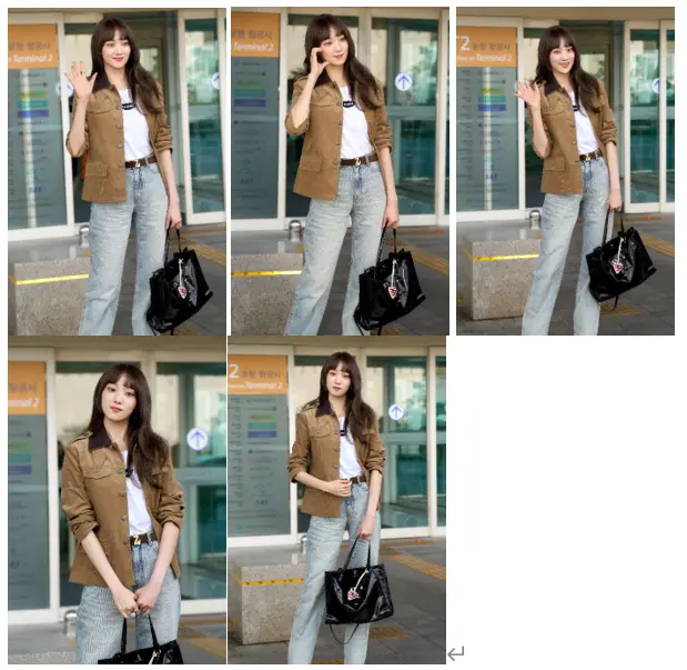 李圣经身着Zadig & Voltaire春季新款灯芯绒夹克与Jack Bag现身仁川机场