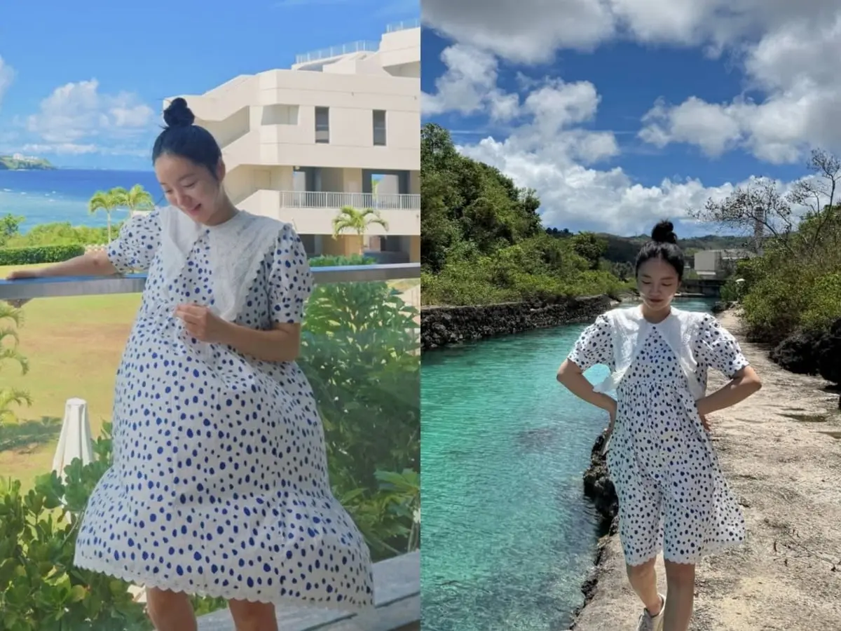 文知茵与丈夫金基里的关岛胎教旅行绝美合影