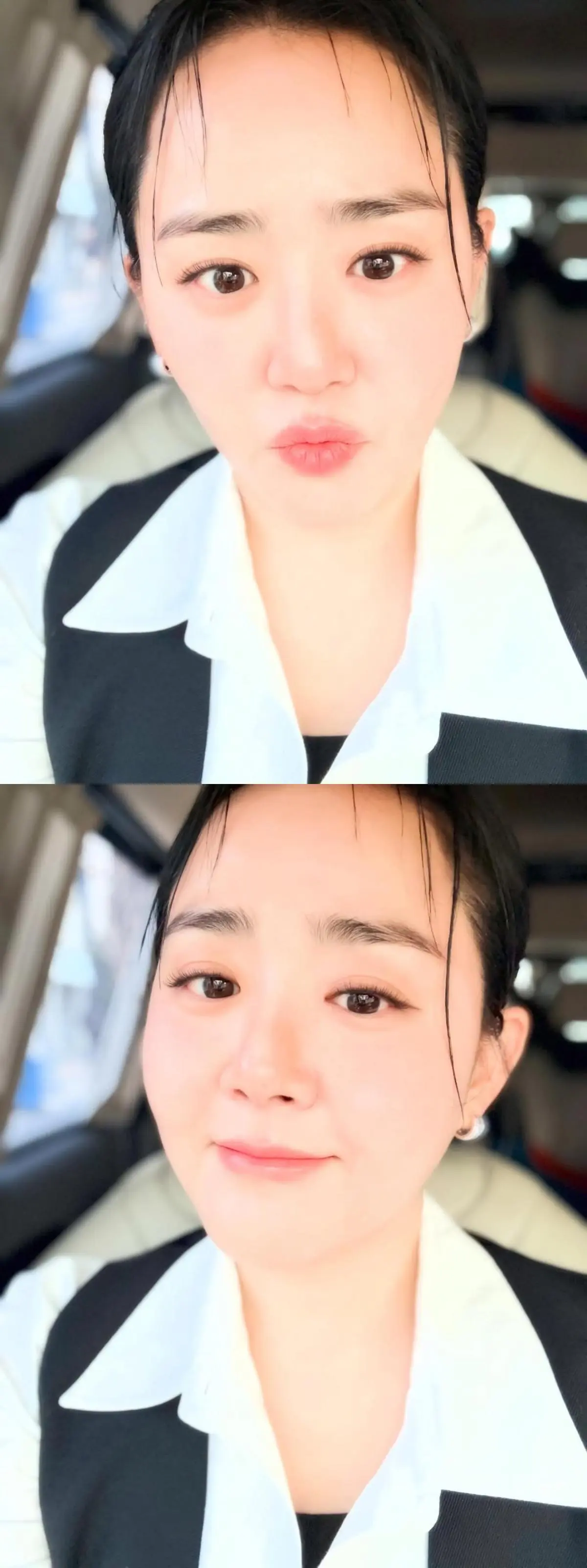 文根英在个人社交平台分享的甜美微胖自拍照